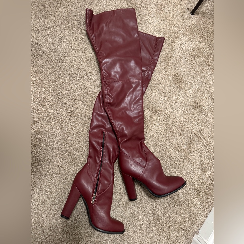 Thigh high burgundy boot
